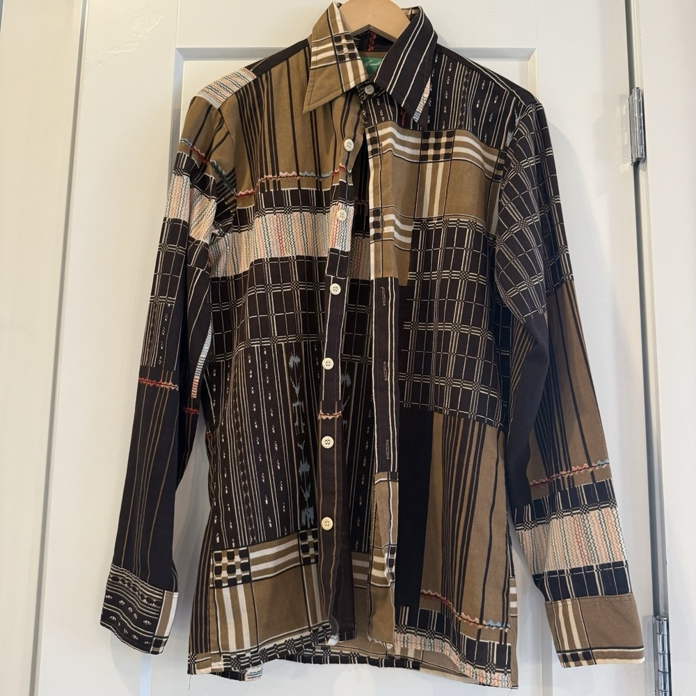 Vintage 70's Joe Namath By Arrow Goddess All Over Print Shirt M Disco Collar‎